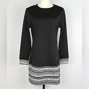 C.O.Z.Y Women's Black White Geometric Print Long Sleeves Dress Lightweight Sz 8